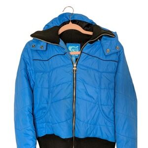 Vintage Roxy Puffer Red Blue Hooded Jacket Bomber womens medium Y2K Delias Ski